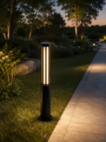 Black Cylindrical Outdoor Bollard Light for Garden Pathway Lighting - Image 4