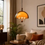 Amber Glass Dome Pendant Light | Modern Vintage LED Ceiling Lighting Fixture - Image 3