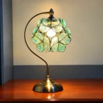 Vintage Stained Glass Table Lamp | Teal Tiffany Style LED Bedside Lamp - Image 4