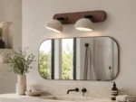 Adjustable Travertine Dome LED Vanity Light with Walnut Wood Backplate - Image 2
