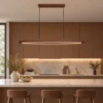 Modern Walnut Linear Pendant Light | Brass LED Lighting - Image 4