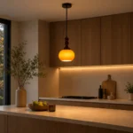 Gradient Amber Glass Pendant Light | Wooden Artisan Lamp - Image 2