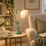 Floral Table Lamp | Light Green LED Bedside Lamp for Bedroom & Living Room Decor - Image 5