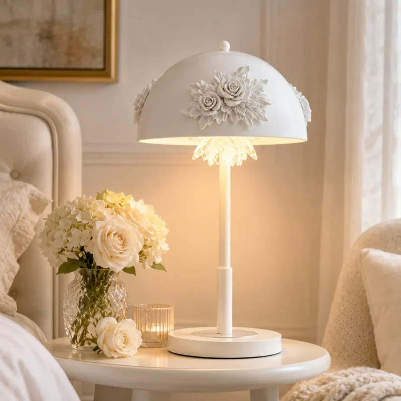 Floral Dome Table Lamp | French Vintage Iron LED Bedside Lighting Fixture - Image 5