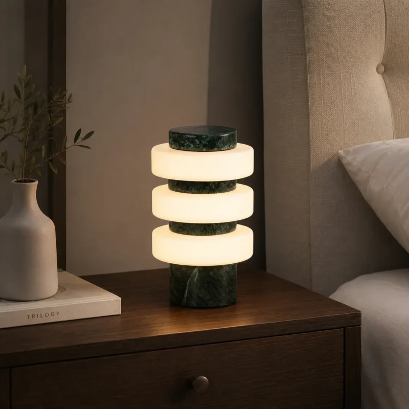 Modern Marble Ring Table Lamp | LED Bedside Ambient Lighting - Image 5