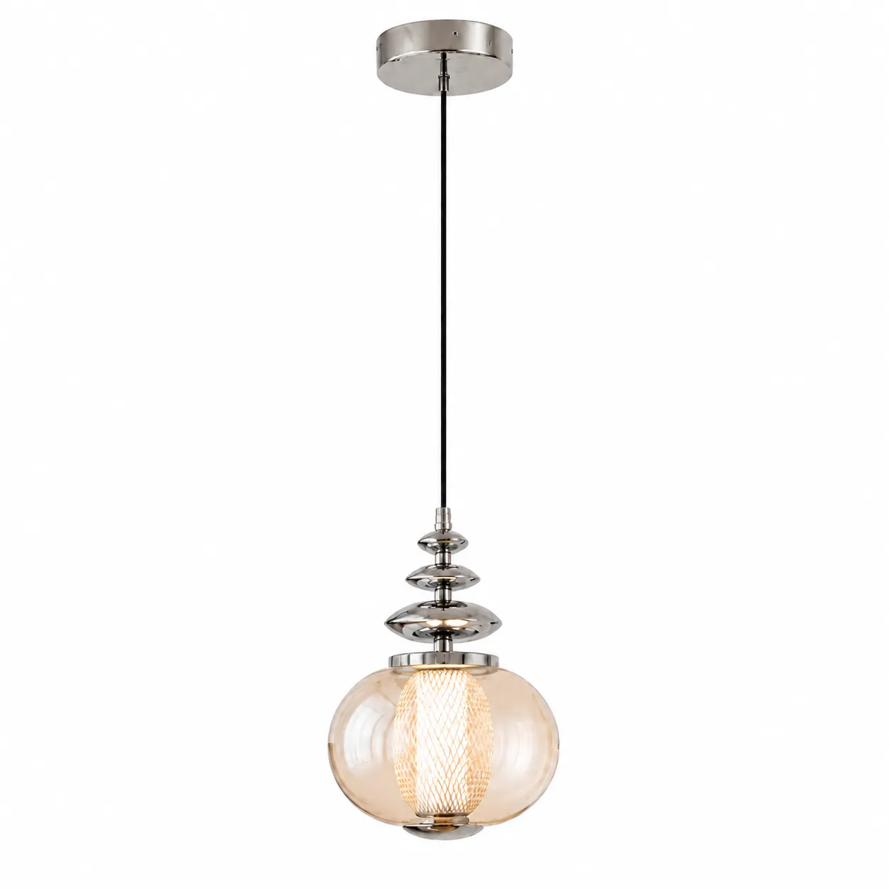 d1eff6e4ff72d1974d72261d7f3392e4_11zon Glass Globe Pendant Light – Modern Chrome Iron LED Hanging Lamp - Image 1