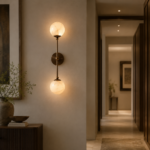 Alabaster Wall Lamp | Bronze Double Globe LED Sconce - Image 3