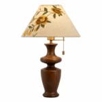 Floral Wooden Table Lamp | Embroidered Fabric Walnut LED Table Lamp