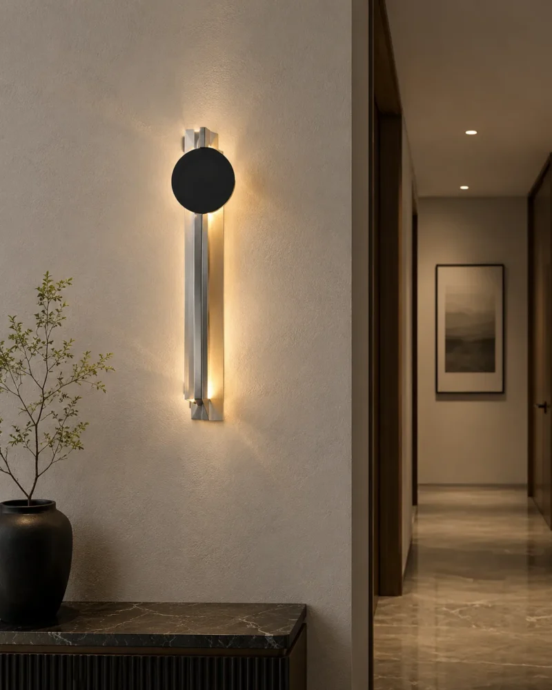 Minimalist Rotatable LED Wall Light in Black and Brushed Silver - Image 2