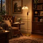 French Vintage Glass Shade LED Floor Lamp - Image 4