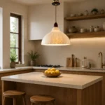 Handmade Fabric Pendant Light | Natural LED Hanging Light - Image 2
