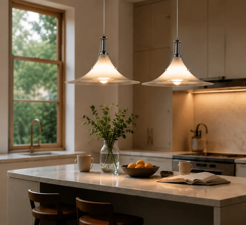 Glass Wave Pendant Light | Modern Chrome Milk Glass Ceiling Lighting Fixture - Image 5