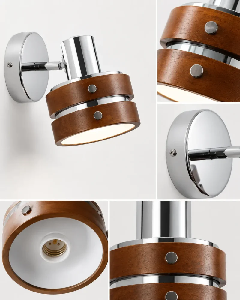 Modern Wood and Chrome Adjustable Wall Light for Bedroom Reading - Image 5