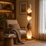 Natural Stone & Walnut LED Floor Lamp - Image 3