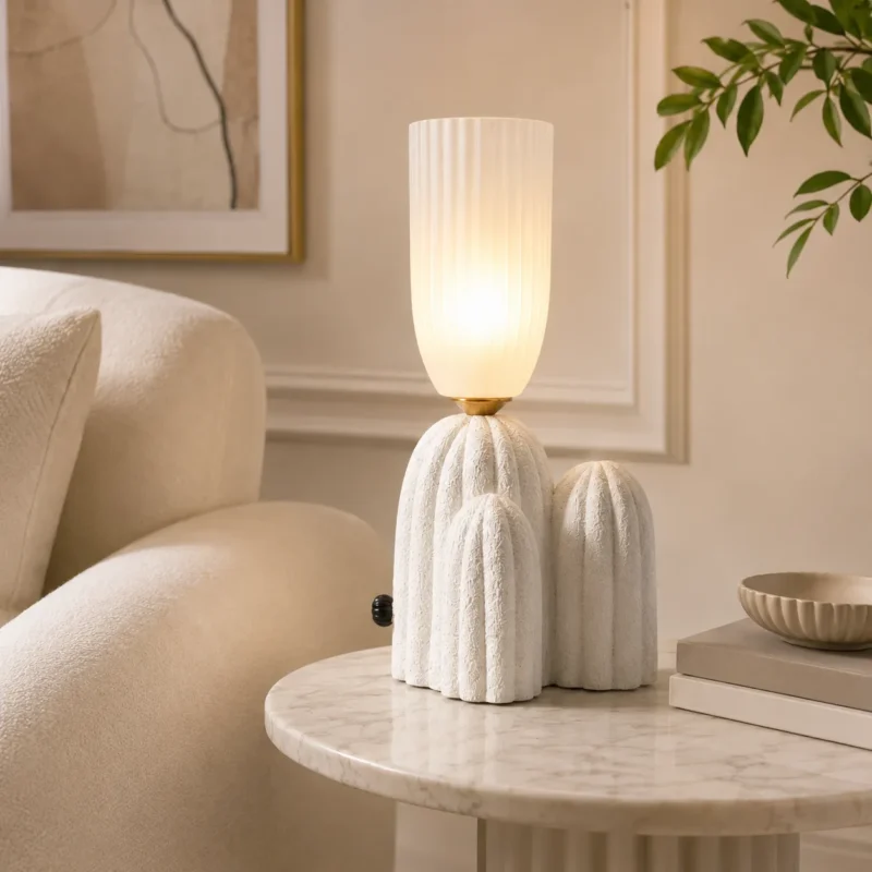 Modern Sculptural Table Lamp – Ivory LED Bedroom & Living Room Lighting - Image 5
