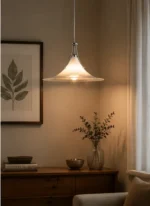 Glass Wave Pendant Light | Modern Chrome Milk Glass Ceiling Lighting Fixture - Image 6