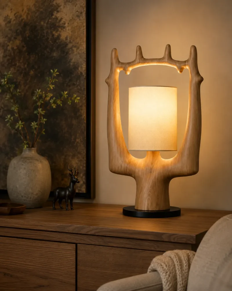 Walnut Wood Table Lamp | Nature Sculpture Wooden LED Table Lamp - Image 2