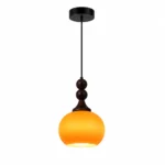 Gradient Amber Glass Pendant Light | Wooden Artisan Lamp
