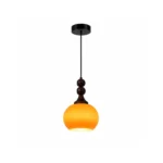 Gradient Amber Glass Pendant Light | Wooden Artisan Lamp