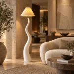 Sculptural Wavy Resin Floor Lamp with Fabric Shade - Image 5