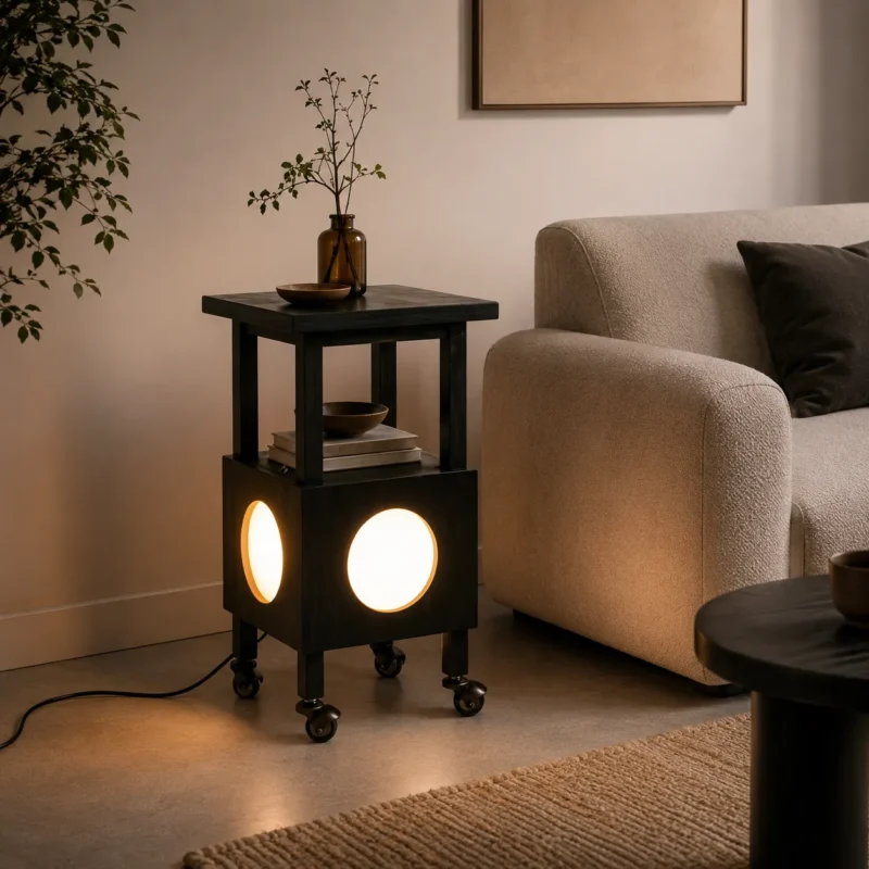 Mobile Side Table Lamp | Modern Wooden Ambient LED Night Light Furniture - Image 5