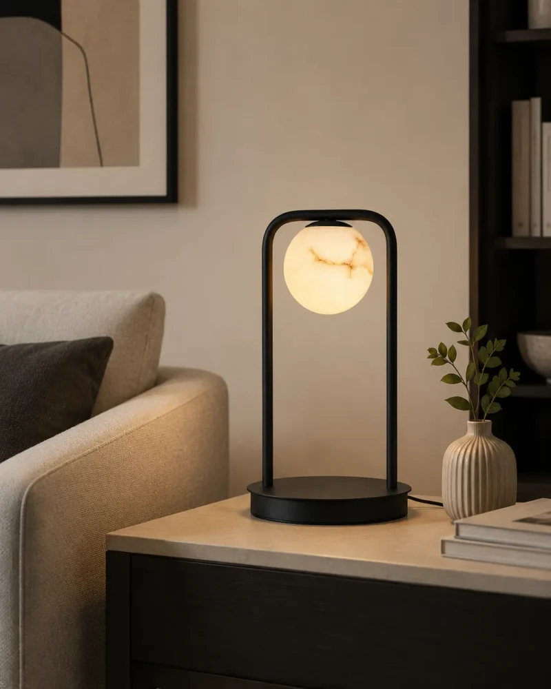 Modern Marble Globe Table Lamp | Minimalist Marble LED Table Lamp - Image 3