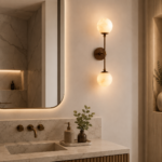 Alabaster Wall Lamp | Bronze Double Globe LED Sconce - Image 2