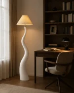 Sculptural Wavy Resin Floor Lamp with Fabric Shade - Image 3