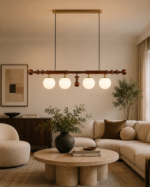 Wood & Opal Glass Linear Pendant Light | 4-Light - Image 4