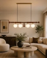 Wood & Opal Glass Linear Pendant Light | 4-Light - Image 5