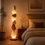 Natural Stone & Walnut LED Floor Lamp - Image 2