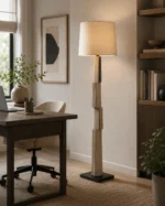 Modern Geometric Column Floor Lamp | Fabric Shade - Image 3