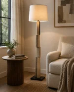 Modern Geometric Column Floor Lamp | Fabric Shade - Image 2