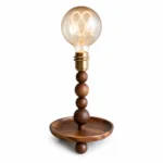 Walnut Wood Bead Table Lamp | Vintage Glass LED Bedside Lighting Fixture