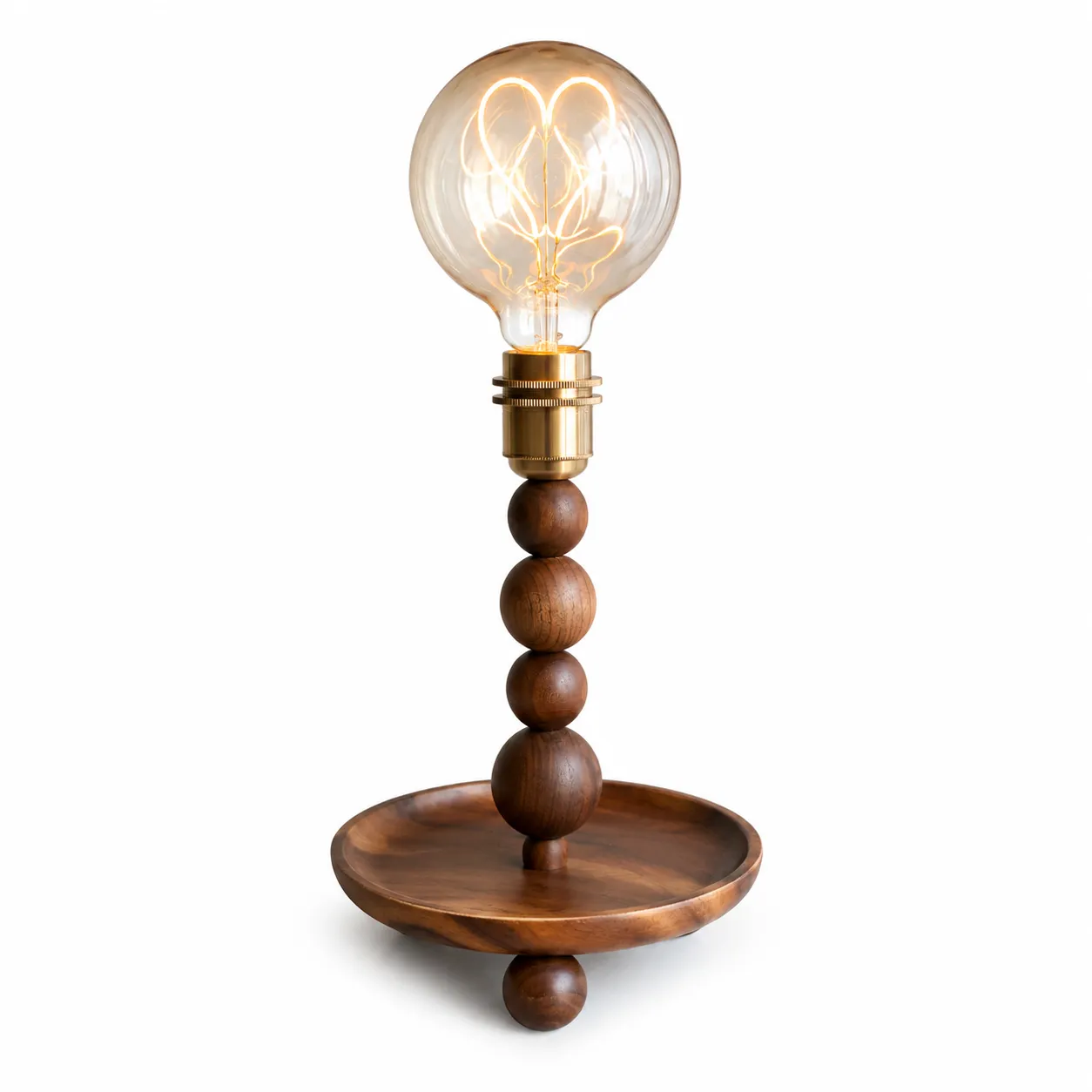 fa32e02a-f469-480f-8e5f-ad2c72543c2d_11zon Walnut Wood Bead Table Lamp | Vintage Glass LED Bedside Lighting Fixture - Image 1