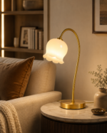 Brass Tulip Glass Table Lamp | Modern Luxury LED Table Lamp - Image 2