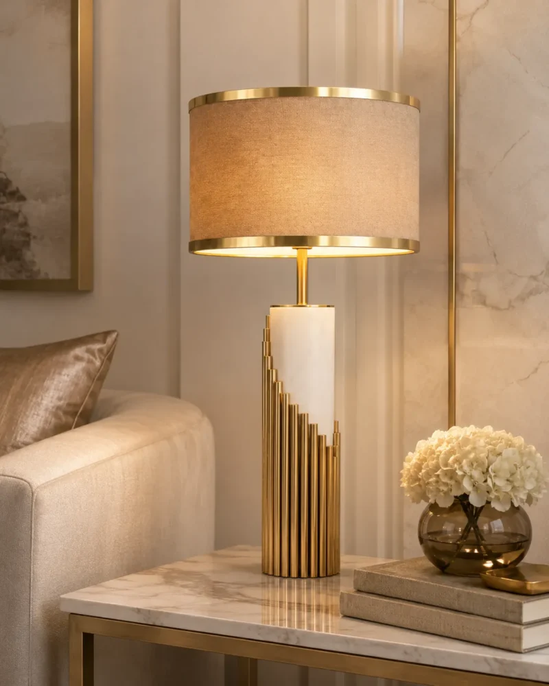 Modern Luxury Marble Table Lamp | Gold LED Bedside Lamp for Bedroom & Living Room - Image 3
