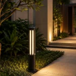 Black Cylindrical Outdoor Bollard Light for Garden Pathway Lighting - Image 4