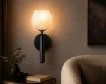 Modern Brass Alabaster Globe Wall Sconce Natural Stone Wall Light - Image 3