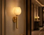 Modern Brass Alabaster Globe Wall Sconce Natural Stone Wall Light - Image 4