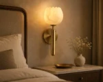 Modern Brass Alabaster Globe Wall Sconce Natural Stone Wall Light - Image 5