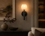Modern Brass Alabaster Globe Wall Sconce Natural Stone Wall Light - Image 2
