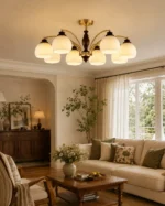 Classic Brass Ceiling Light | Ribbed Glass Chandelier - Image 3
