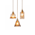 Vintage Amber Glass Pendant Light | Brass Hanging Lamp