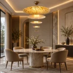 Modern Gold LED Pendant Light | Layered Disc Chandelier - Image 3