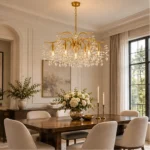 Luxury Brass Crystal Leaf Chandelier | Golden Pendant Light - Image 4