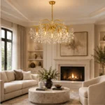 Luxury Brass Crystal Leaf Chandelier | Golden Pendant Light - Image 5