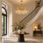 Luxury Brass Crystal Leaf Chandelier | Golden Pendant Light - Image 2