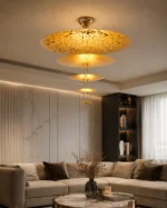 Modern Gold LED Pendant Light | Layered Disc Chandelier - Image 4