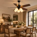 Vintage Walnut Wood Ceiling Fan Light | Flower Glass Design - Image 5